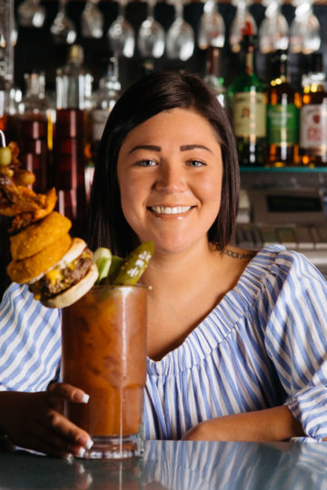 hamburger with bloody mary cocktail