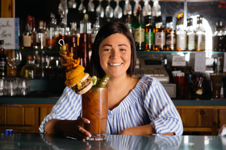 hamburger with bloody mary cocktail