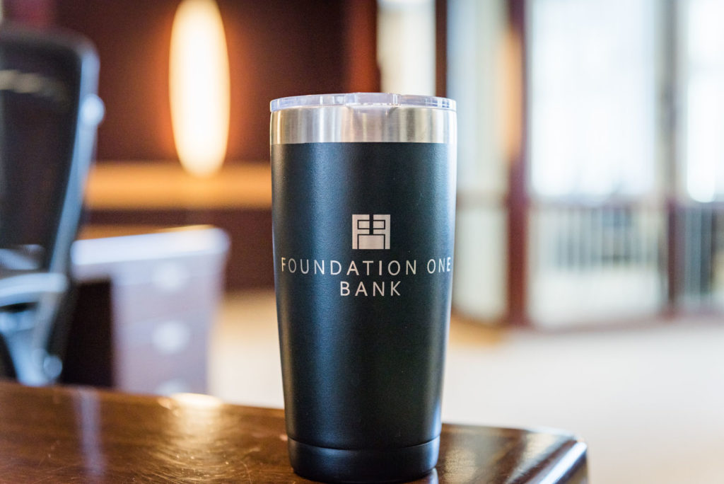 Foundation One bank drinking glass