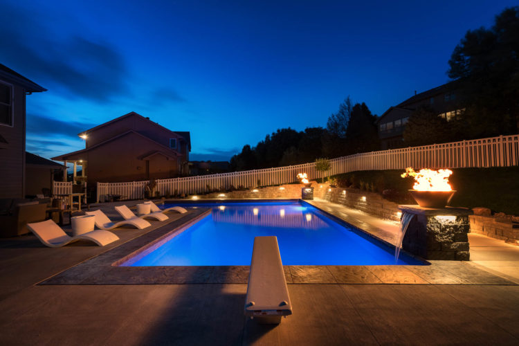 home outdoor pool at night