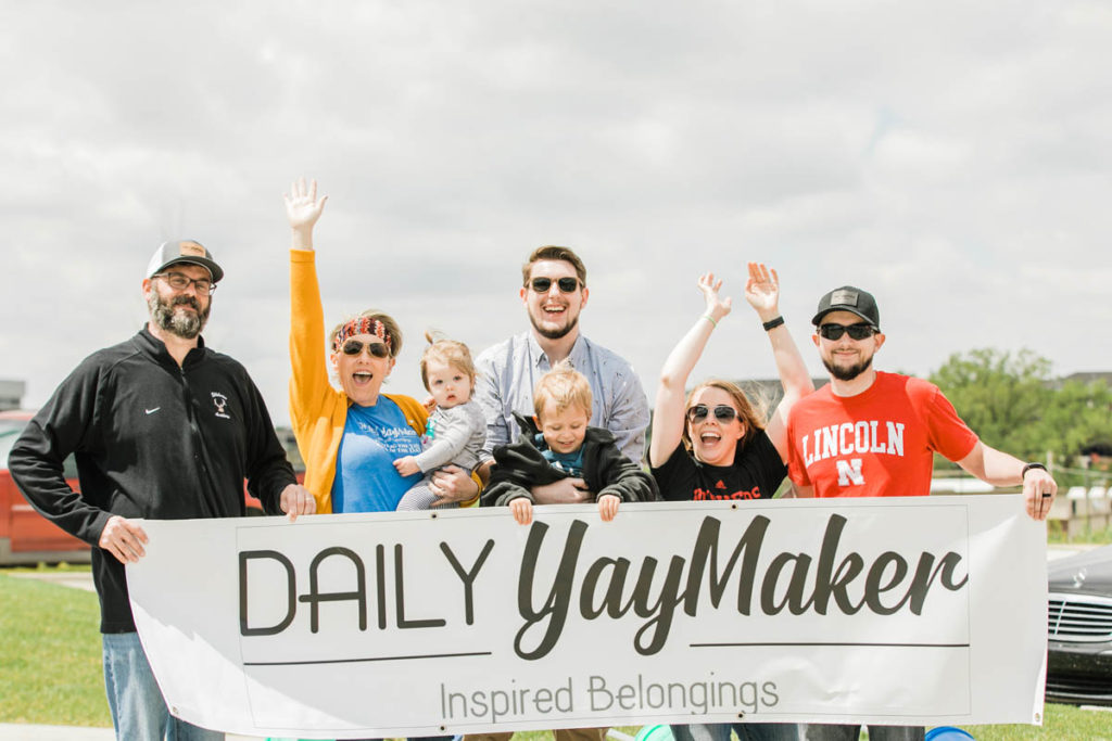 people holding a banner