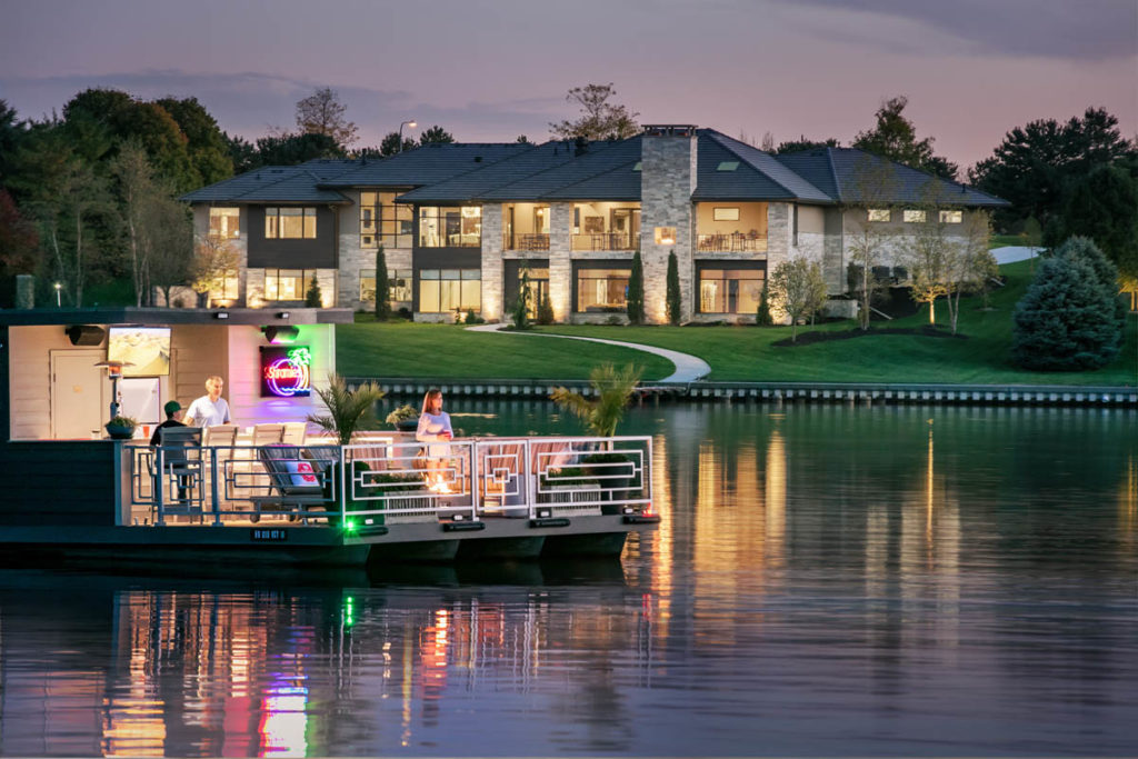 floating bar outside of home at night