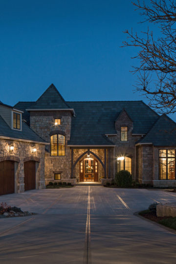 home lit up at night