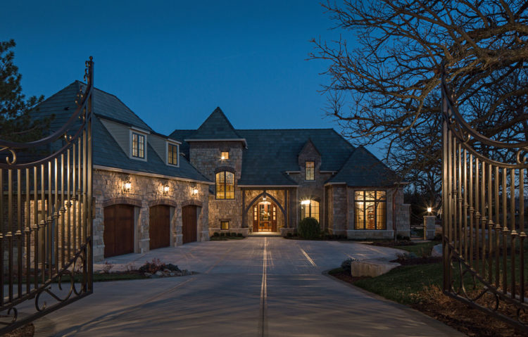 home lit up at night