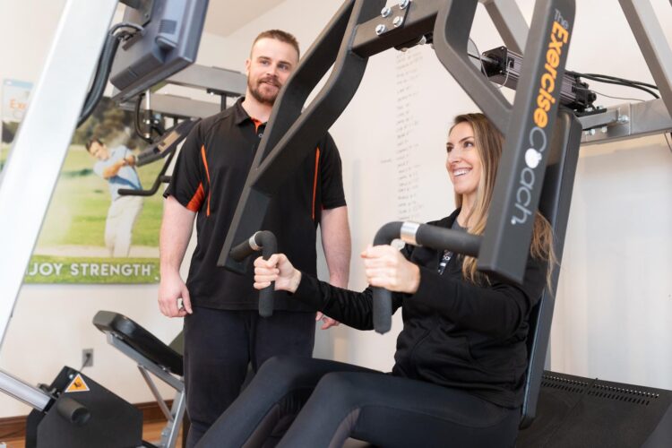 man and woman exercising