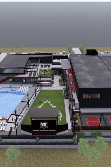 drawing of business with a pool