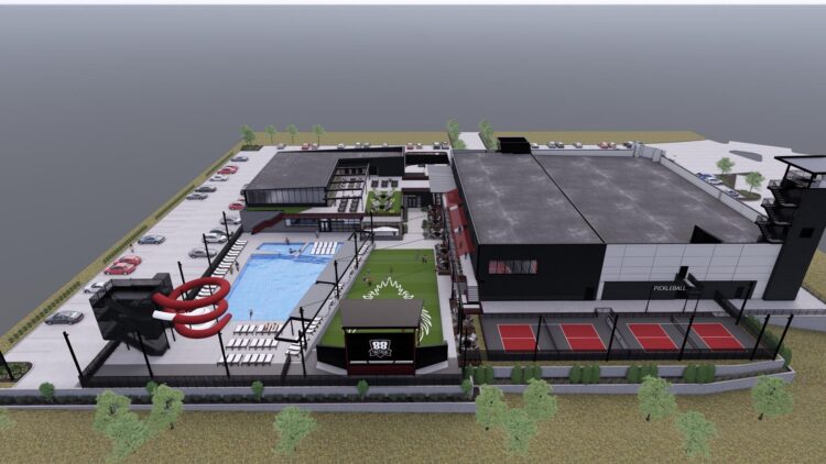 drawing of business with a pool